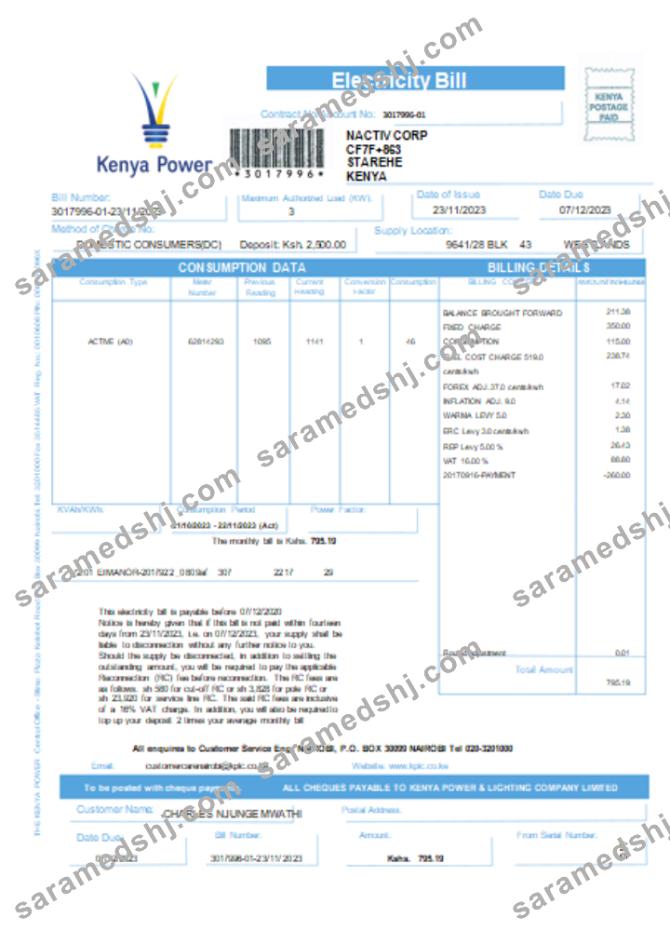 Kenya Power utility business bill,  SCR